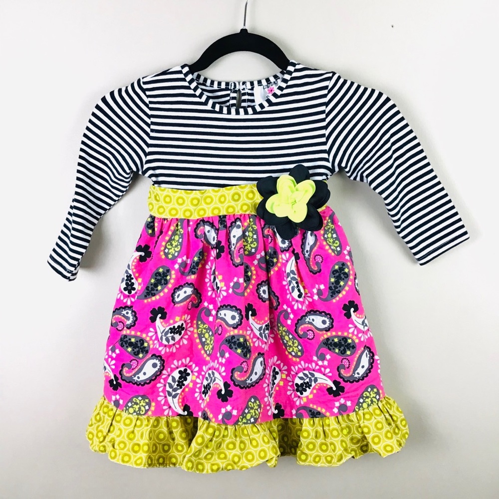 Country Daisies | Mixed Print Ruffled Dress 4T